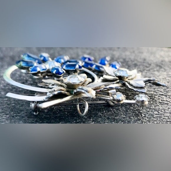 Vintage 1930s Rhinestone Studded Flower Spiral Pinwheel Pinback Brooch - Picture 5 of 9